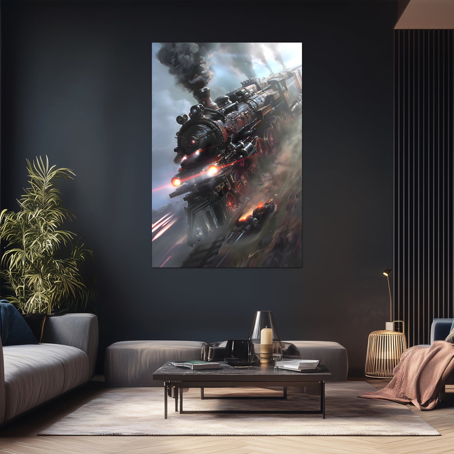 Steampunk Train Poster – Blitzfire Express | Awe-Inspiring Wall Art for Sci-Fi & Fantasy Train Enthusiasts | Unique and Exclusive Artwork