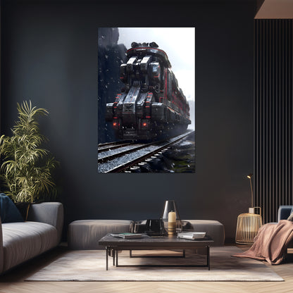 Dystopia Train Poster – Ironridge Bastion | Awe-Inspiring Wall Art for Sci-Fi & Fantasy Train Enthusiasts | Unique and Exclusive Artwork