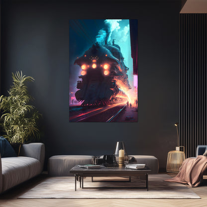 Cyberpunk Train Poster – Chromeshell Nightcrawler | Awe-Inspiring Wall Art for Sci-Fi & Fantasy Train Enthusiasts | Unique and Exclusive Artwork