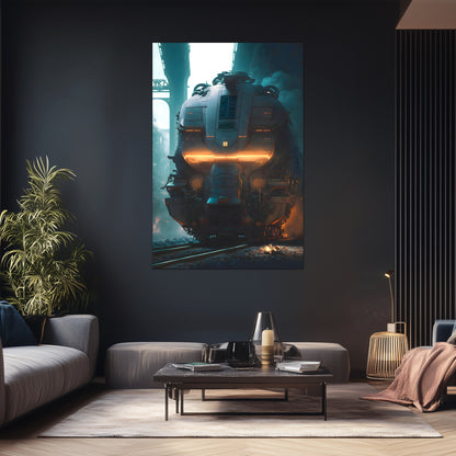 Cyberpunk Train Poster – Dreadpulse  Omnihauler | Awe-Inspiring Wall Art for Sci-Fi & Fantasy Train Enthusiasts | Unique and Exclusive Artwork