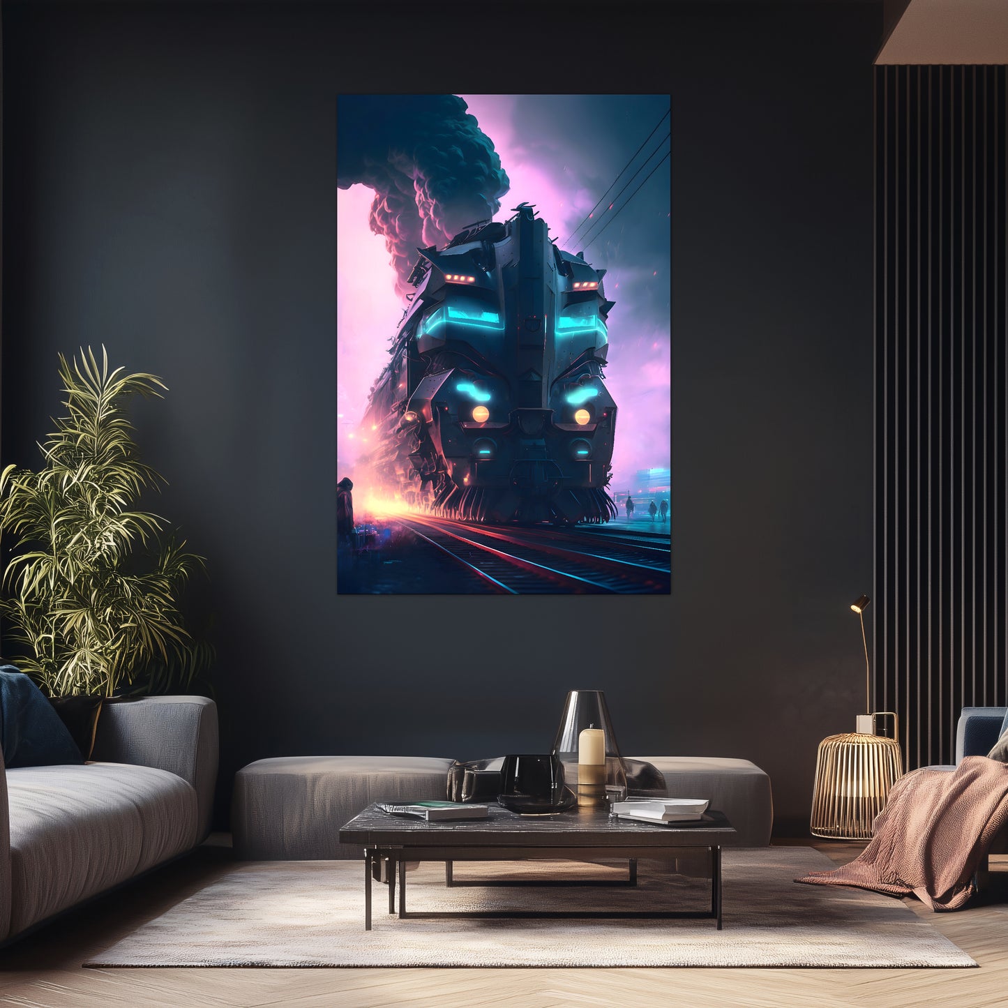 Cyberpunk Train Poster – Neon Hauler | Awe-Inspiring Wall Art for Sci-Fi & Fantasy Train Enthusiasts | Unique and Exclusive Artwork
