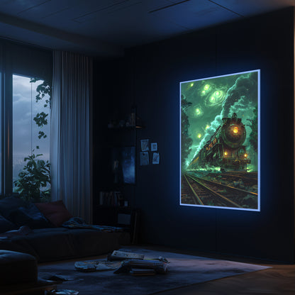 Fantasy Train Poster – The Emerald Phantom | Awe-Inspiring Wall Art for Sci-Fi & Fantasy Train Enthusiasts | Unique and Exclusive Artwork