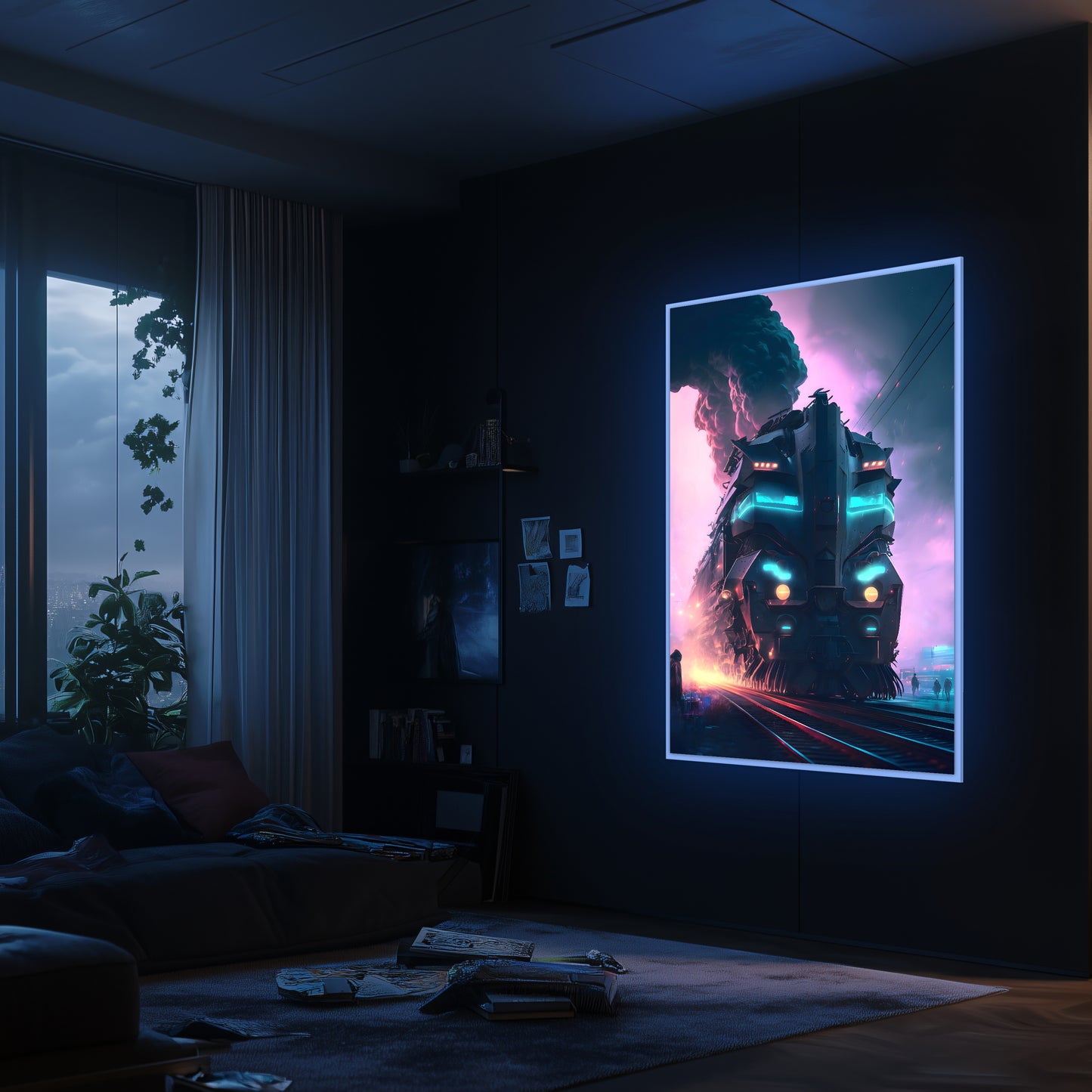 Cyberpunk Train Poster – Neon Hauler | Awe-Inspiring Wall Art for Sci-Fi & Fantasy Train Enthusiasts | Unique and Exclusive Artwork