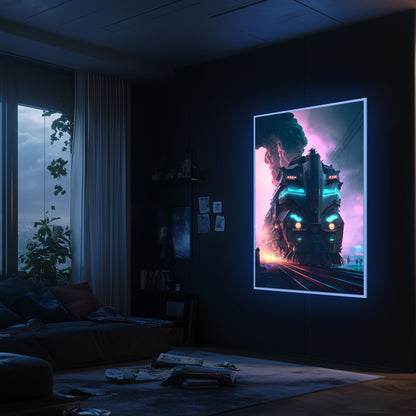Cyberpunk Train Poster – Neon Hauler | Awe-Inspiring Wall Art for Sci-Fi & Fantasy Train Enthusiasts | Unique and Exclusive Artwork