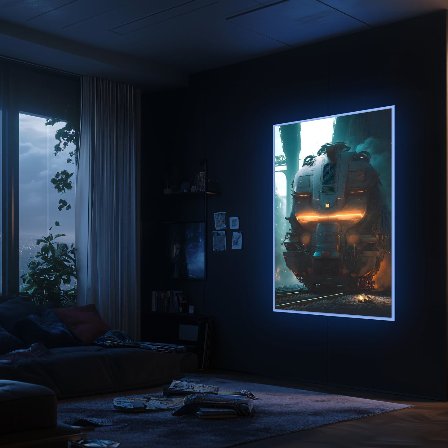Cyberpunk Train Poster – Dreadpulse  Omnihauler | Awe-Inspiring Wall Art for Sci-Fi & Fantasy Train Enthusiasts | Unique and Exclusive Artwork