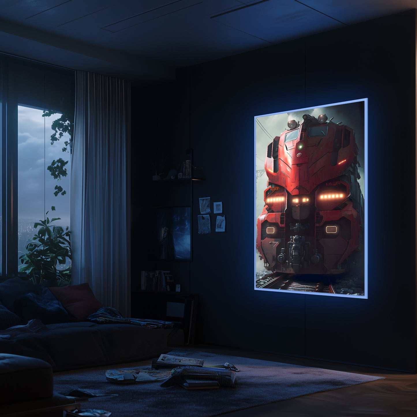 Diesel Train Poster – Crimson Thunderclad | Awe-Inspiring Wall Art for Sci-Fi & Fantasy Train Enthusiasts | Unique and Exclusive Artwork