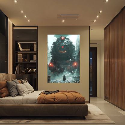Dystopia Train Poster – Iron Predator | Awe-Inspiring Wall Art for Sci-Fi & Fantasy Train Enthusiasts | Unique and Exclusive Artwork