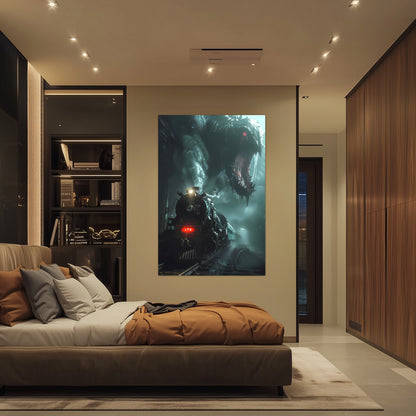 Fantasy Train Poster – Dragonbane Express | Awe-Inspiring Wall Art for Sci-Fi & Fantasy Train Enthusiasts | Unique and Exclusive Artwork