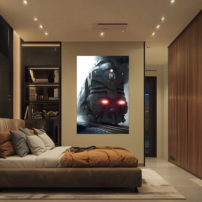 Dystopia Train Poster – Grimbringer Thunderclad | Awe-Inspiring Wall Art for Sci-Fi & Fantasy Train Enthusiasts | Unique and Exclusive Artwork