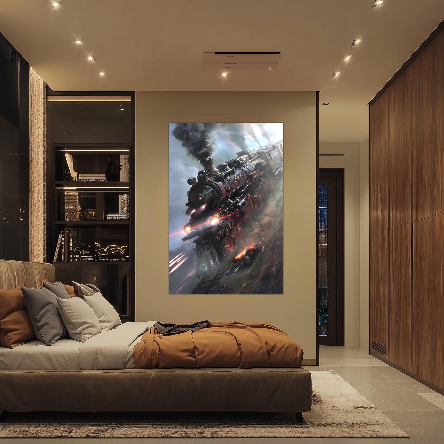Steampunk Train Poster – Blitzfire Express | Awe-Inspiring Wall Art for Sci-Fi & Fantasy Train Enthusiasts | Unique and Exclusive Artwork