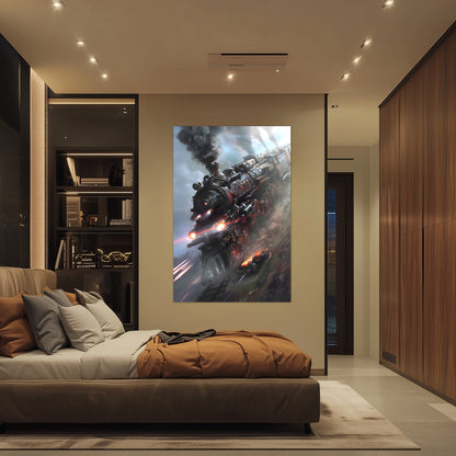 Steampunk Train Poster – Blitzfire Express | Awe-Inspiring Wall Art for Sci-Fi & Fantasy Train Enthusiasts | Unique and Exclusive Artwork