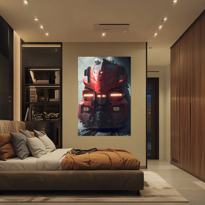 Diesel Train Poster – Crimson Thunderclad | Awe-Inspiring Wall Art for Sci-Fi & Fantasy Train Enthusiasts | Unique and Exclusive Artwork