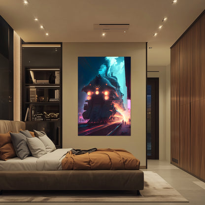 Cyberpunk Train Poster – Chromeshell Nightcrawler | Awe-Inspiring Wall Art for Sci-Fi & Fantasy Train Enthusiasts | Unique and Exclusive Artwork