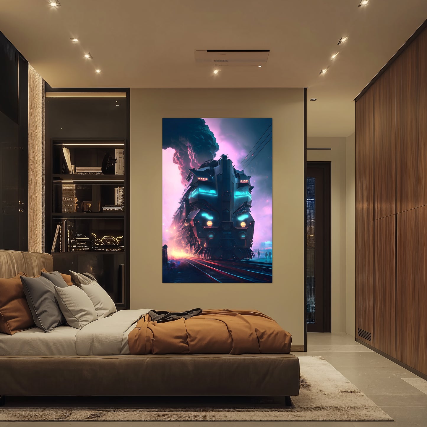 Cyberpunk Train Poster – Neon Hauler | Awe-Inspiring Wall Art for Sci-Fi & Fantasy Train Enthusiasts | Unique and Exclusive Artwork
