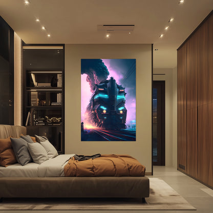 Cyberpunk Train Poster – Neon Hauler | Awe-Inspiring Wall Art for Sci-Fi & Fantasy Train Enthusiasts | Unique and Exclusive Artwork