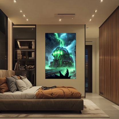 Zombie Train Poster – The Warp Architect | Awe-Inspiring Wall Art for Sci-Fi & Fantasy Train Enthusiasts | Unique and Exclusive Artwork