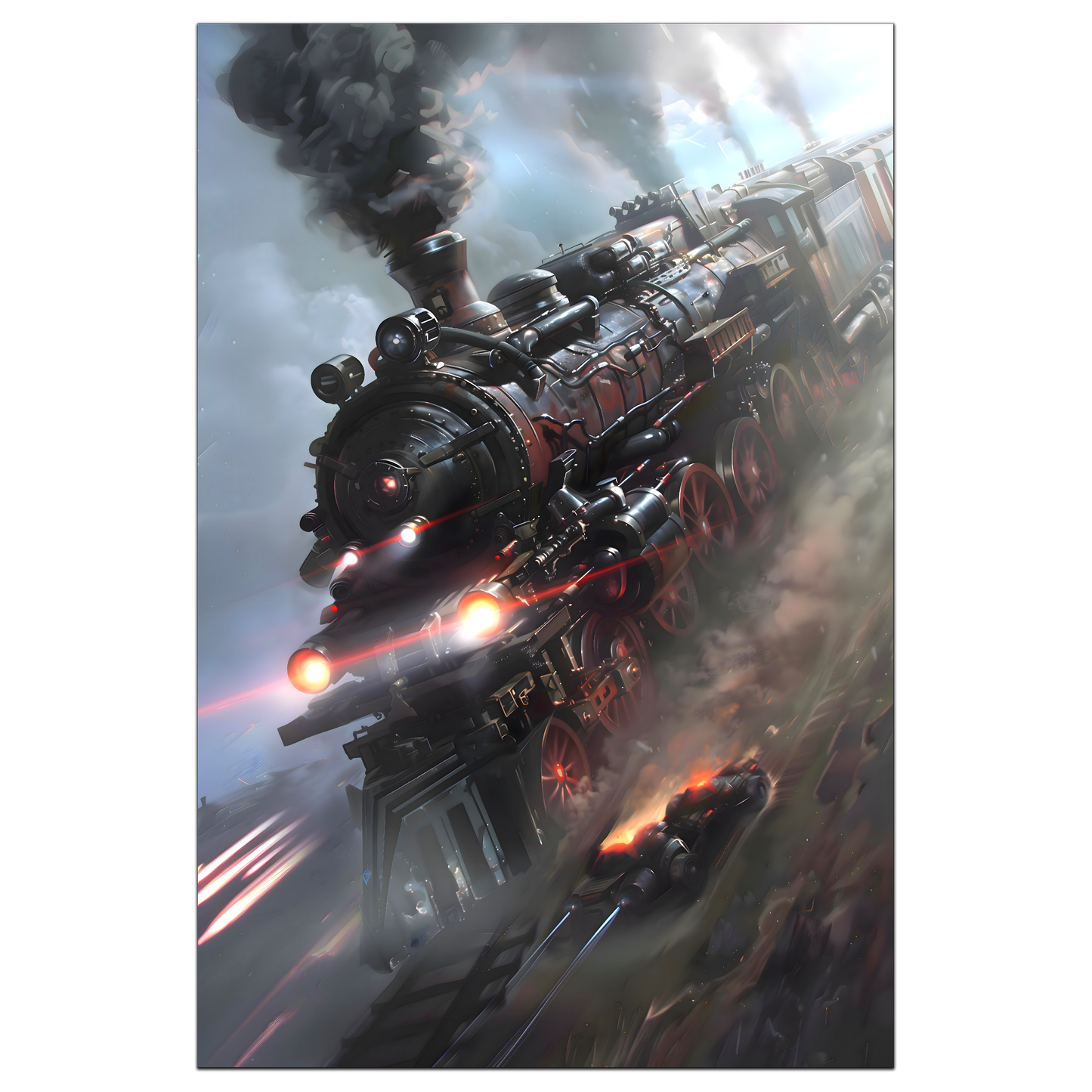 Steampunk Train Poster – Blitzfire Express | Awe-Inspiring Wall Art for Sci-Fi & Fantasy Train Enthusiasts | Unique and Exclusive Artwork