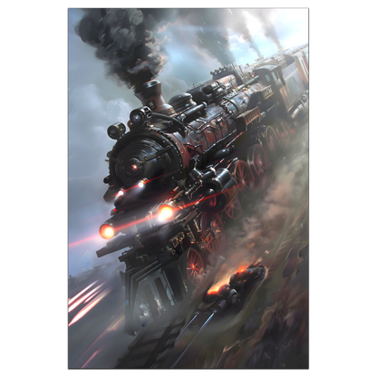Steampunk Train Poster – Blitzfire Express | Awe-Inspiring Wall Art for Sci-Fi & Fantasy Train Enthusiasts | Unique and Exclusive Artwork