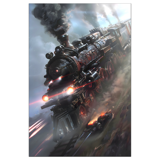 Steampunk Train Poster – Blitzfire Express | Awe-Inspiring Wall Art for Sci-Fi & Fantasy Train Enthusiasts | Unique and Exclusive Artwork