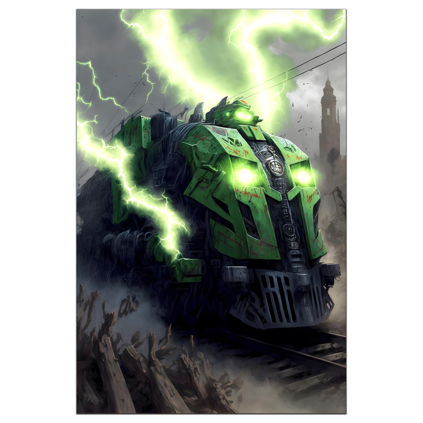 Zombie Train Poster – Shadowbane Revenant | Awe-Inspiring Wall Art for Sci-Fi & Fantasy Train Enthusiasts | Unique and Exclusive Artwork