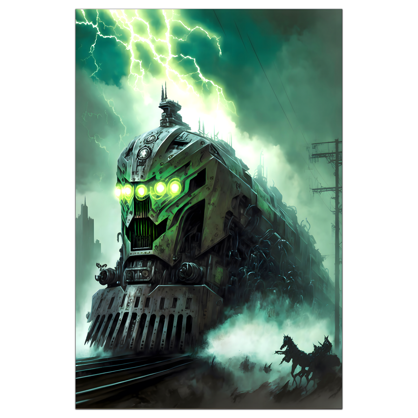 Zombie Train Poster – Hellforge Executor | Awe-Inspiring Wall Art for Sci-Fi & Fantasy Train Enthusiasts | Unique and Exclusive Artwork