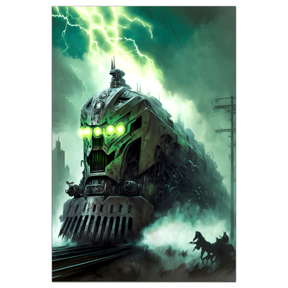 Zombie Train Poster – Hellforge Executor | Awe-Inspiring Wall Art for Sci-Fi & Fantasy Train Enthusiasts | Unique and Exclusive Artwork