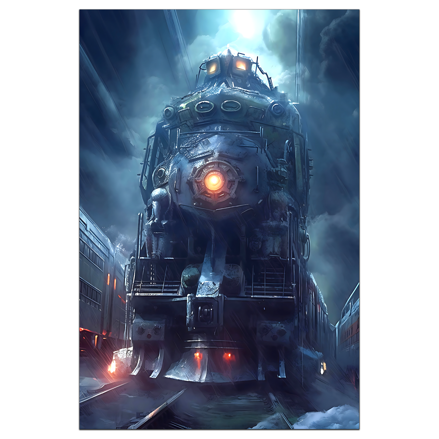 Post-Apocalyptic Train Poster – Winterborn Thunderheart | Awe-Inspiring Wall Art for Sci-Fi & Fantasy Train Enthusiasts | Unique and Exclusive Artwork