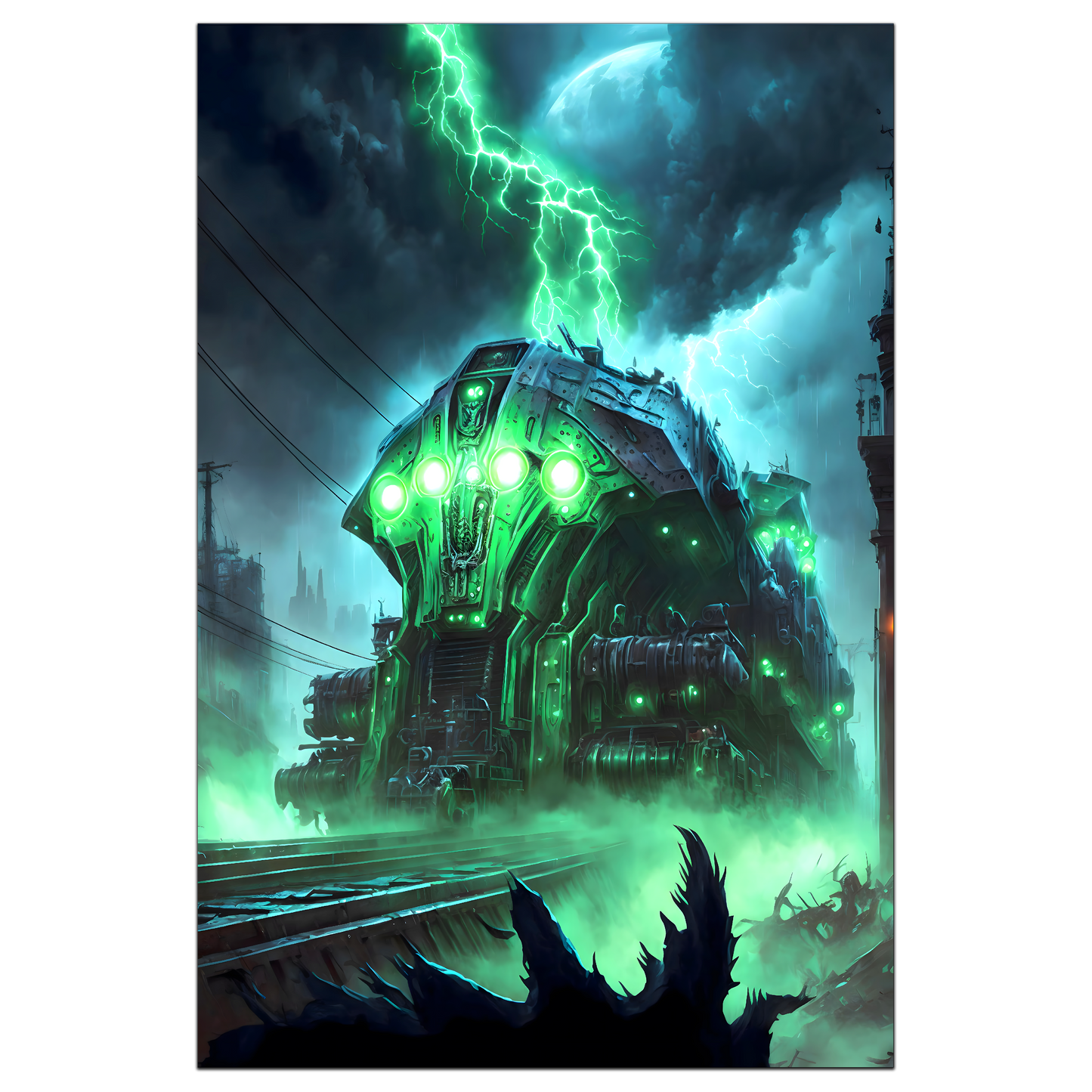 Zombie Train Poster – The Warp Architect | Awe-Inspiring Wall Art for Sci-Fi & Fantasy Train Enthusiasts | Unique and Exclusive Artwork