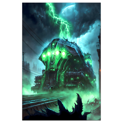 Zombie Train Poster – The Warp Architect | Awe-Inspiring Wall Art for Sci-Fi & Fantasy Train Enthusiasts | Unique and Exclusive Artwork