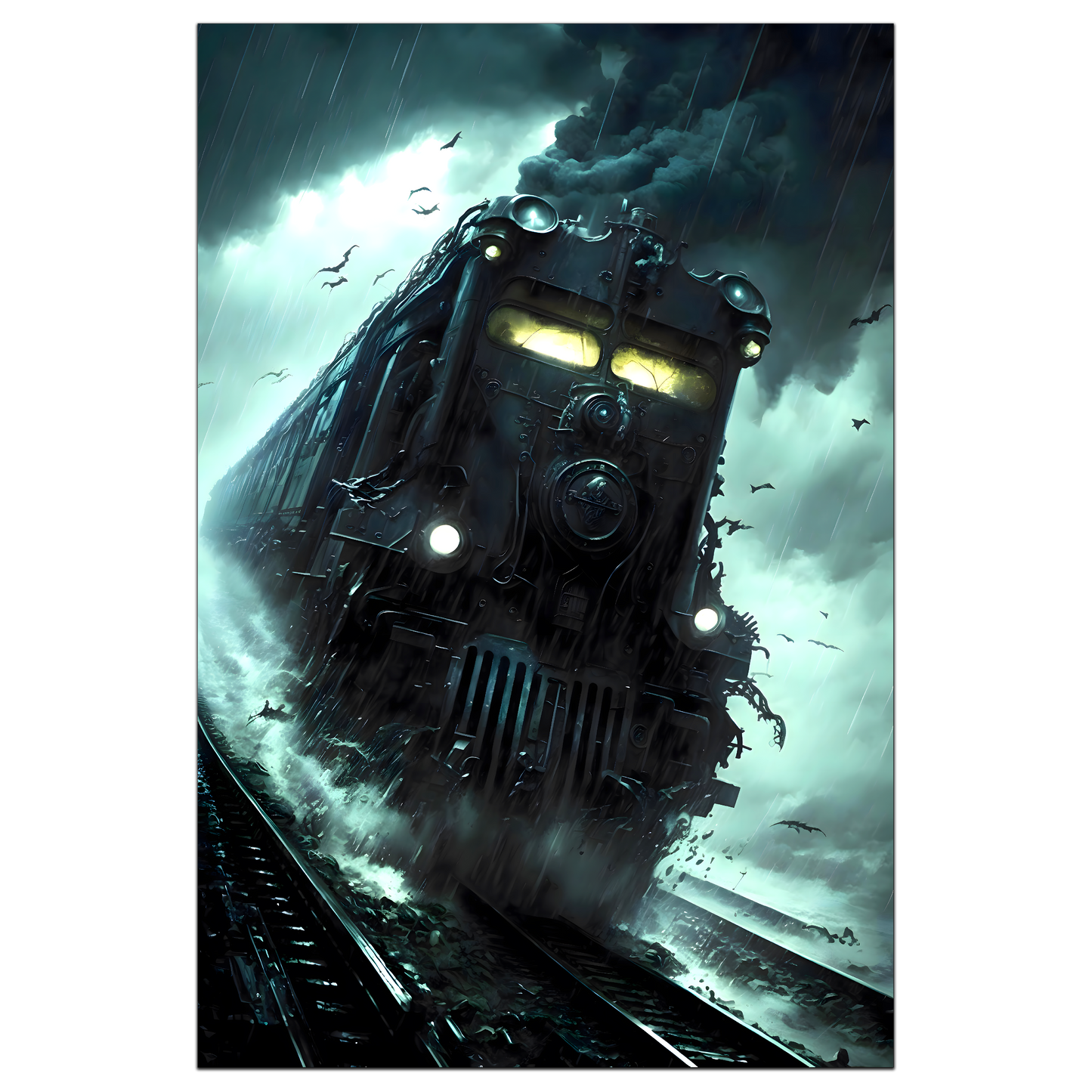 Zombie Train Poster – The Grim Hauler | Awe-Inspiring Wall Art for Sci-Fi & Fantasy Train Enthusiasts | Unique and Exclusive Artwork