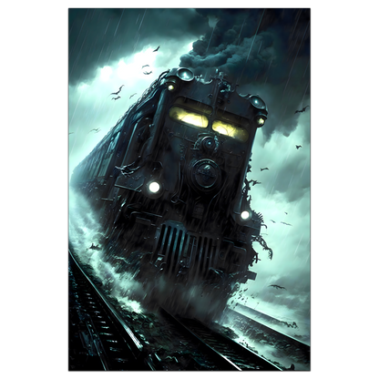Zombie Train Poster – The Grim Hauler | Awe-Inspiring Wall Art for Sci-Fi & Fantasy Train Enthusiasts | Unique and Exclusive Artwork