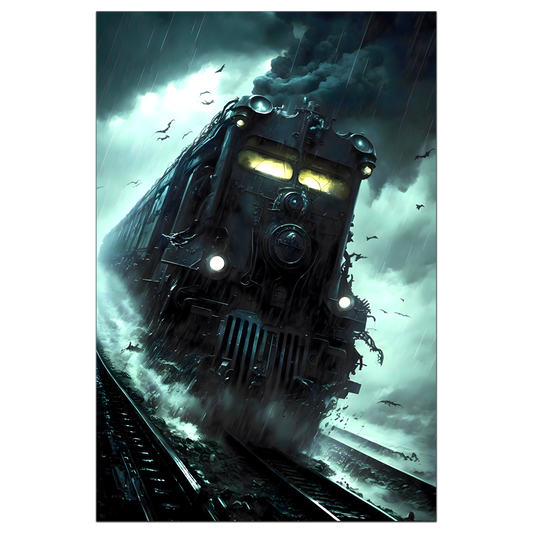 Zombie Train Poster – The Grim Hauler | Awe-Inspiring Wall Art for Sci-Fi & Fantasy Train Enthusiasts | Unique and Exclusive Artwork