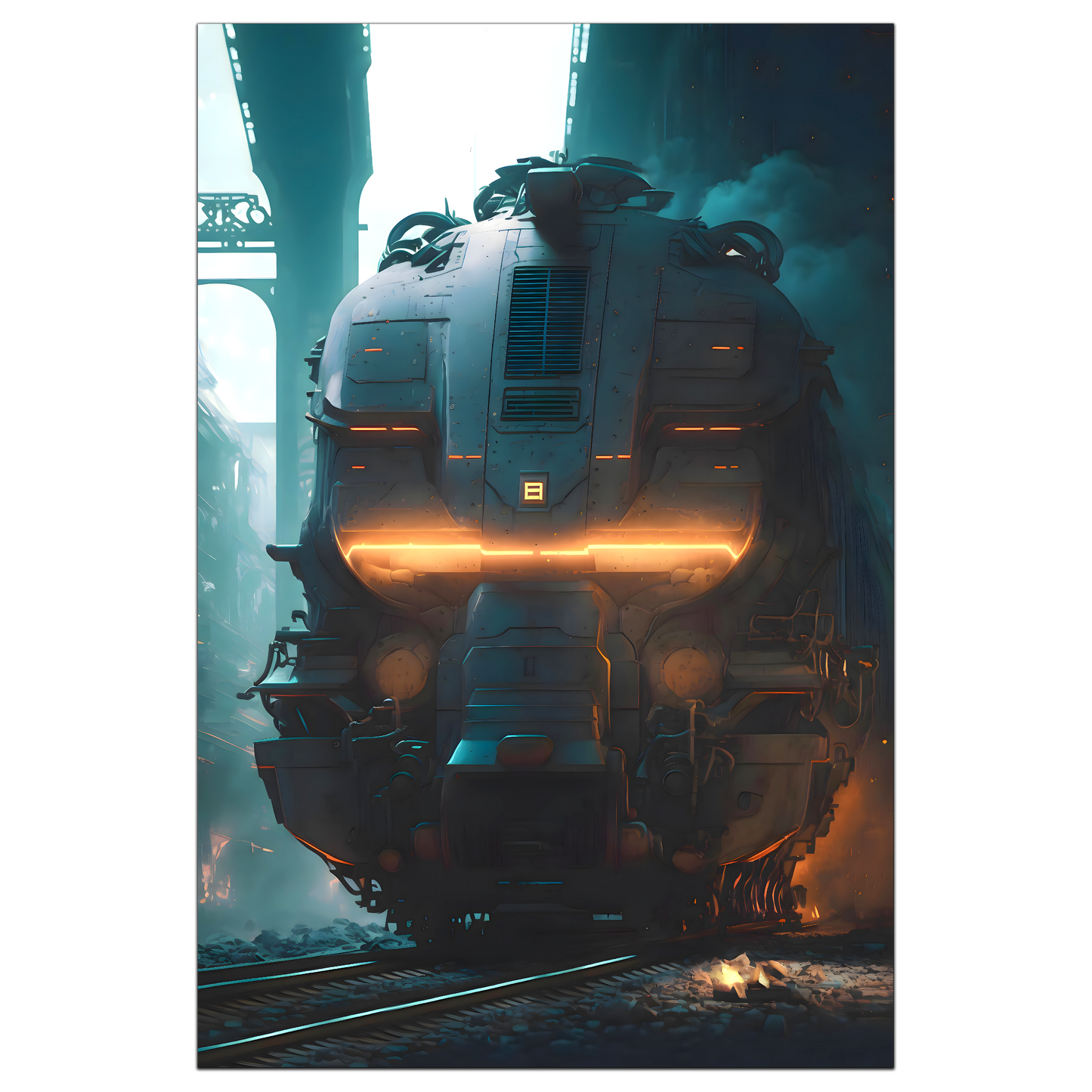 Cyberpunk Train Poster – Dreadpulse  Omnihauler | Awe-Inspiring Wall Art for Sci-Fi & Fantasy Train Enthusiasts | Unique and Exclusive Artwork