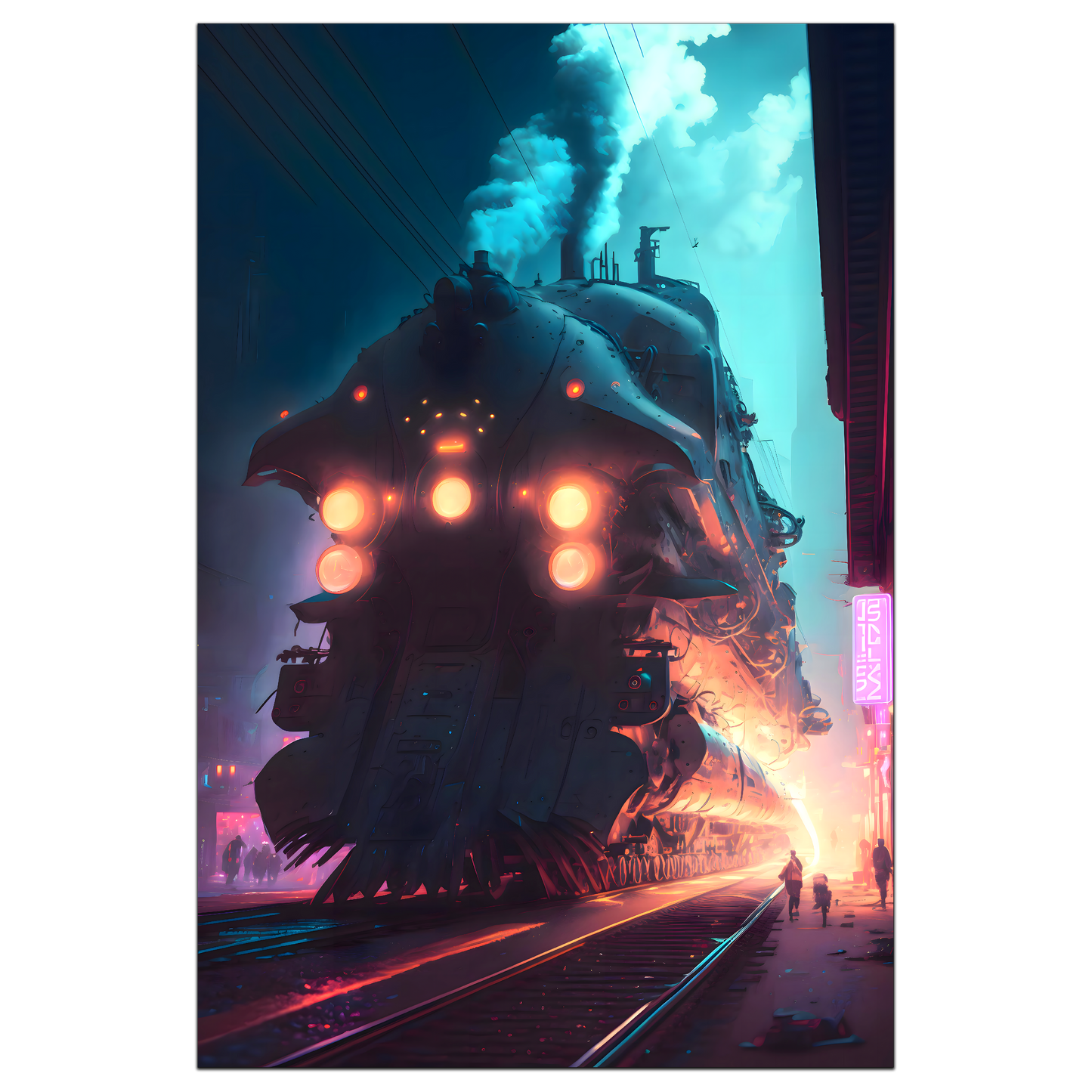 Cyberpunk Train Poster – Chromeshell Nightcrawler | Awe-Inspiring Wall Art for Sci-Fi & Fantasy Train Enthusiasts | Unique and Exclusive Artwork