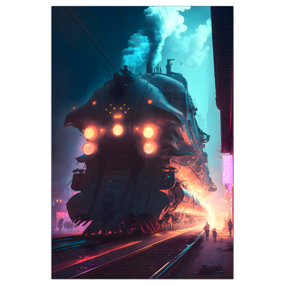 Cyberpunk Train Poster – Chromeshell Nightcrawler | Awe-Inspiring Wall Art for Sci-Fi & Fantasy Train Enthusiasts | Unique and Exclusive Artwork