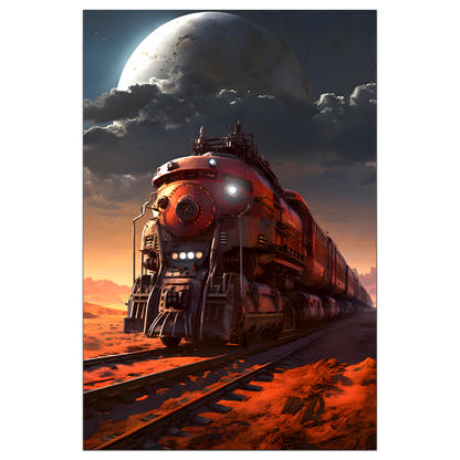 Wasteland Train Poster – Iron Wanderer | Awe-Inspiring Wall Art for Sci-Fi & Fantasy Train Enthusiasts | Unique and Exclusive Artwork