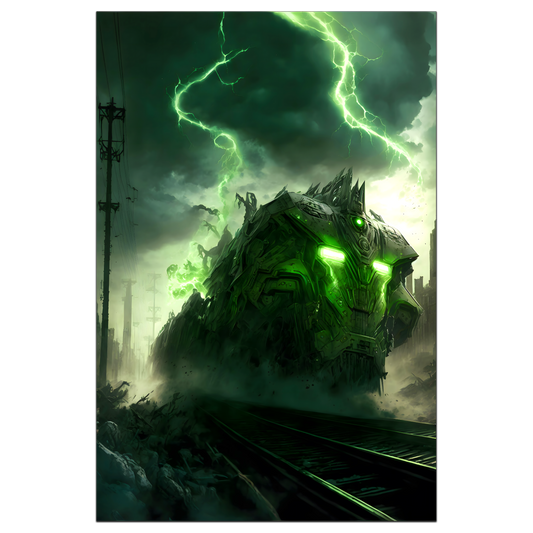 Zombie Train Poster – Wraithstorm Oppressor | Awe-Inspiring Wall Art for Sci-Fi & Fantasy Train Enthusiasts | Unique and Exclusive Artwork