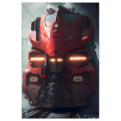 Diesel Train Poster – Crimson Thunderclad | Awe-Inspiring Wall Art for Sci-Fi & Fantasy Train Enthusiasts | Unique and Exclusive Artwork