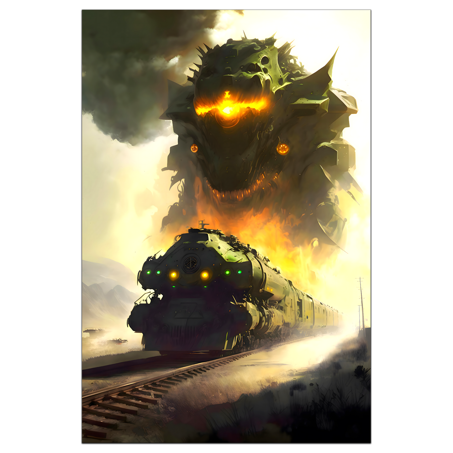 Fantasy Train Poster – Viridian Wyrmhauler | Awe-Inspiring Wall Art for Sci-Fi & Fantasy Train Enthusiasts | Unique and Exclusive Artwork