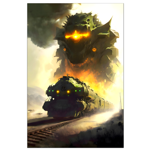 Fantasy Train Poster – Viridian Wyrmhauler | Awe-Inspiring Wall Art for Sci-Fi & Fantasy Train Enthusiasts | Unique and Exclusive Artwork