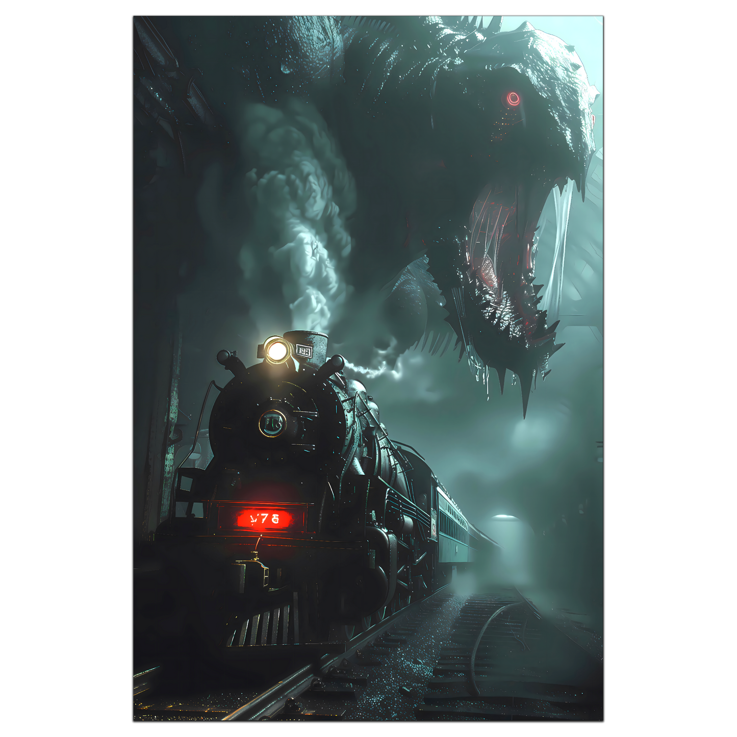 Fantasy Train Poster – Dragonbane Express | Awe-Inspiring Wall Art for Sci-Fi & Fantasy Train Enthusiasts | Unique and Exclusive Artwork