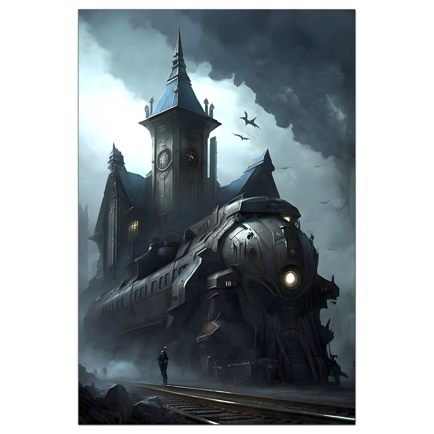 Fantasy Train Poster – Darkmist Phantom | Awe-Inspiring Wall Art for Sci-Fi & Fantasy Train Enthusiasts | Unique and Exclusive Artwork