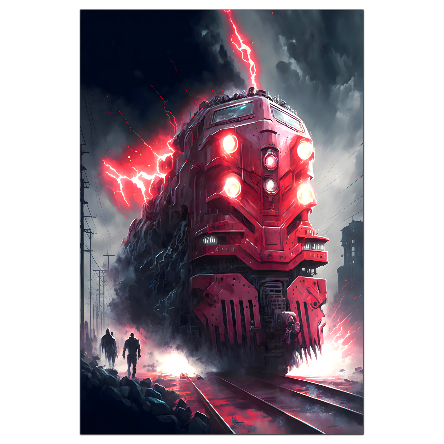 Wasteland Train Poster – Crimson Maelstrom | Awe-Inspiring Wall Art for Sci-Fi & Fantasy Train Enthusiasts | Unique and Exclusive Artwork