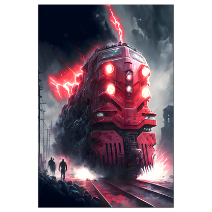 Wasteland Train Poster – Crimson Maelstrom | Awe-Inspiring Wall Art for Sci-Fi & Fantasy Train Enthusiasts | Unique and Exclusive Artwork