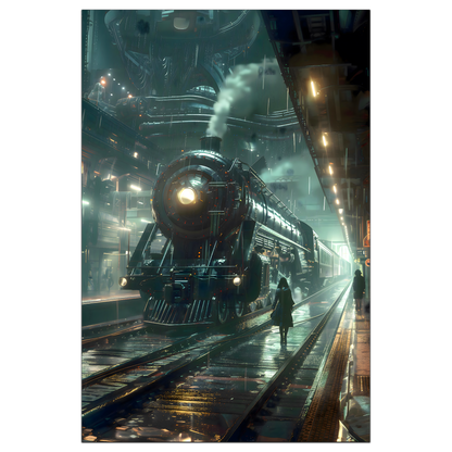 Dystopia Train Poster – Stellar Odyssey | Awe-Inspiring Wall Art for Sci-Fi & Fantasy Train Enthusiasts | Unique and Exclusive Artwork