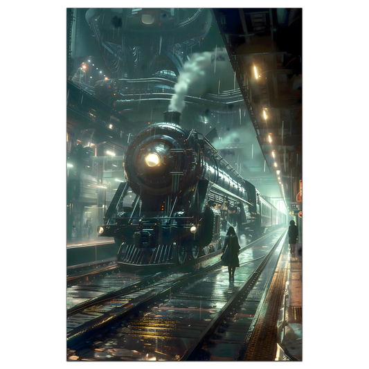 Dystopia Train Poster – Stellar Odyssey | Awe-Inspiring Wall Art for Sci-Fi & Fantasy Train Enthusiasts | Unique and Exclusive Artwork