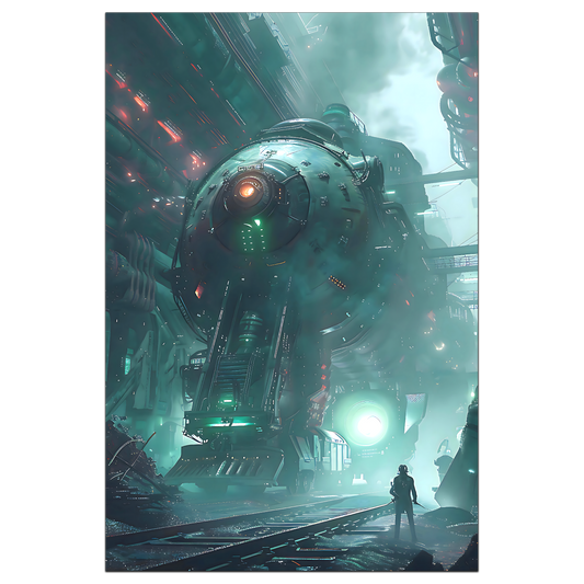 Cyberpunk Train Poster – Epitome One | Awe-Inspiring Wall Art for Sci-Fi & Fantasy Train Enthusiasts | Unique and Exclusive Artwork