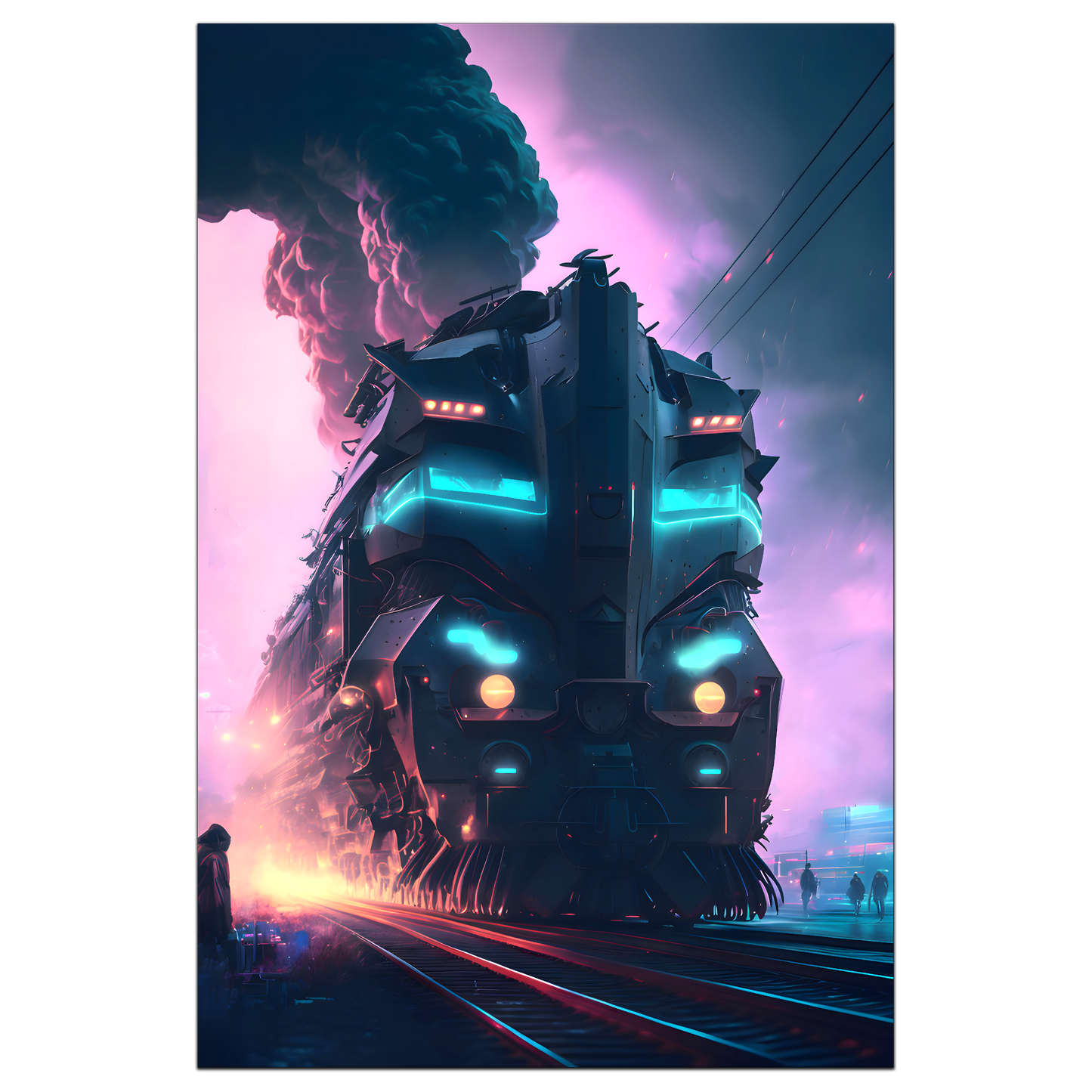 Cyberpunk Train Poster – Neon Hauler | Awe-Inspiring Wall Art for Sci-Fi & Fantasy Train Enthusiasts | Unique and Exclusive Artwork