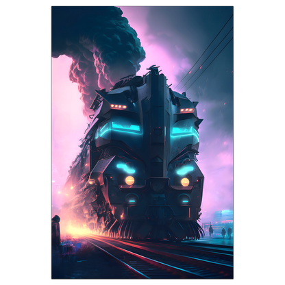 Cyberpunk Train Poster – Neon Hauler | Awe-Inspiring Wall Art for Sci-Fi & Fantasy Train Enthusiasts | Unique and Exclusive Artwork