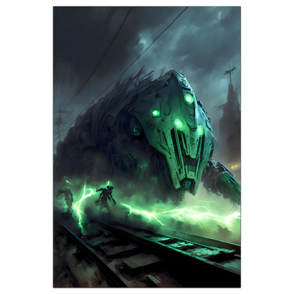Zombie Train Poster – Darkclad Adjudicator | Awe-Inspiring Wall Art for Sci-Fi & Fantasy Train Enthusiasts | Unique and Exclusive Artwork